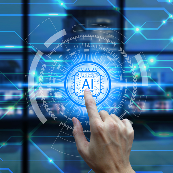 Hand pointing to futuristic digital background