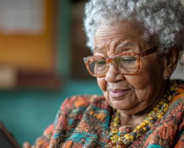 Women with glasses using cell phone